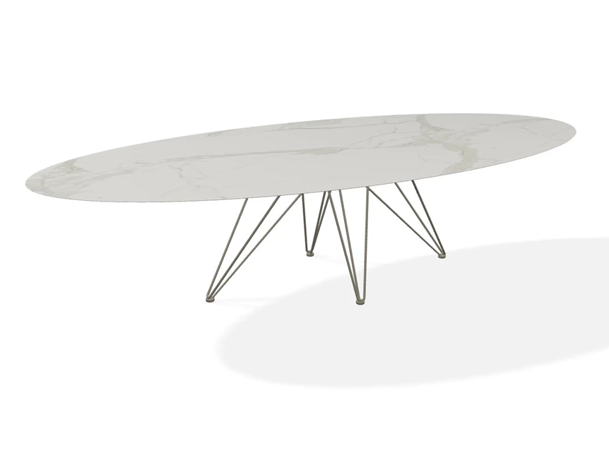 Eettafel Wire elyps ovaal keramiek Calacatta Naturale Joli