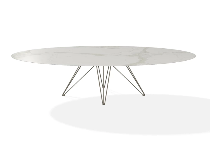 Front Eettafel Wire elyps ovaal keramiek Calacatta Naturale Joli
