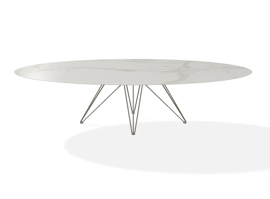 Front Eettafel Wire elyps ovaal keramiek Calacatta Naturale Joli
