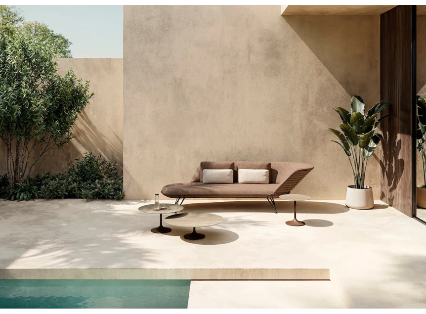 Sfeerfoto Outdoor tuin Sofa Daybed Wire stof Grain Coral Joli