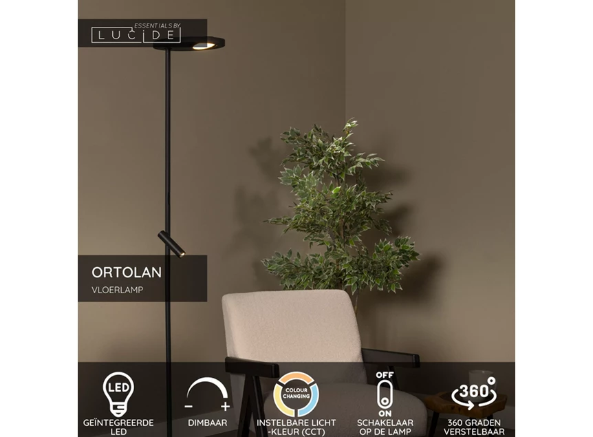 Ortolan vloerlamp led dimb, zwart 2700k/4000k info