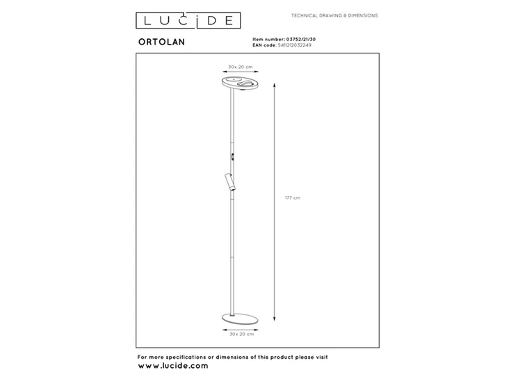 Ortolan vloerlamp led dimb, zwart 2700k/4000k afmeting