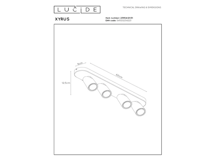 Xyrus plafondspot led dim to warm 2200k/3000k wit afmeting