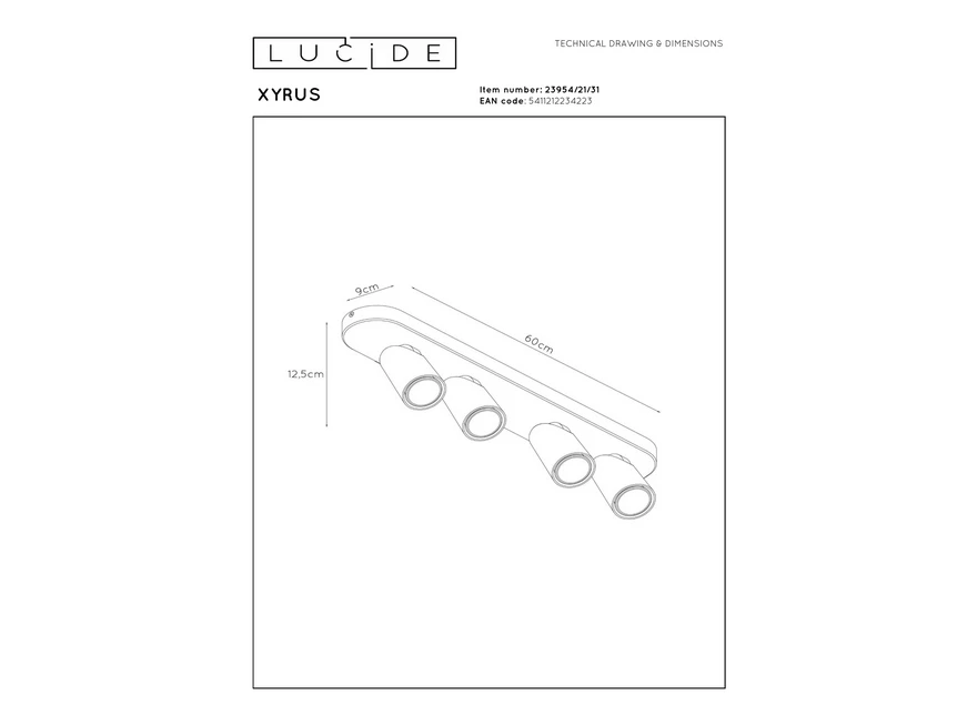 Xyrus plafondspot led dim to warm 2200k/3000k wit afmeting
