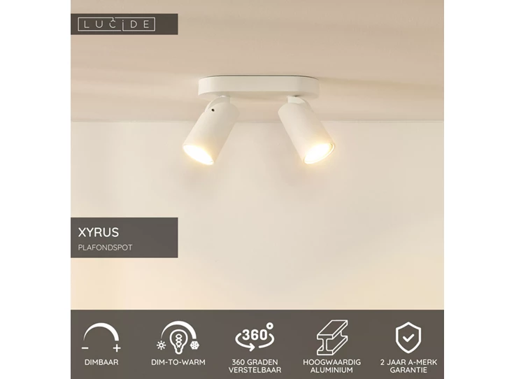 Xyrus plafondspot led dim to warm2200k/3000k wit info