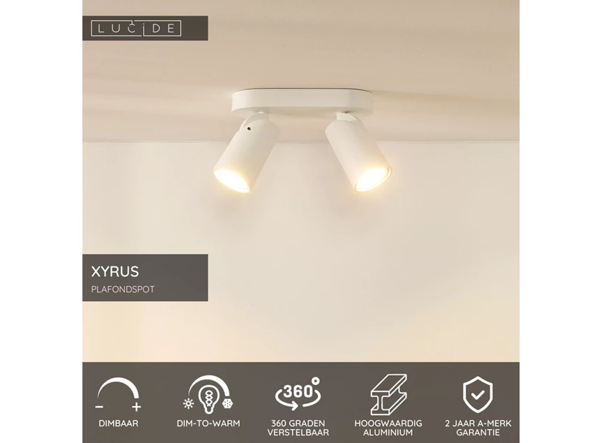Xyrus plafondspot led dim to warm2200k/3000k wit info