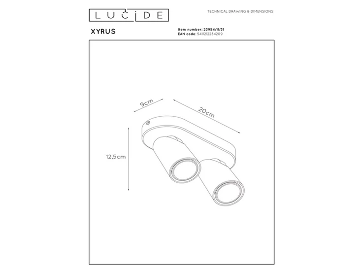 Xyrus plafondspot led dim to warm2200k/3000k wit afmeting