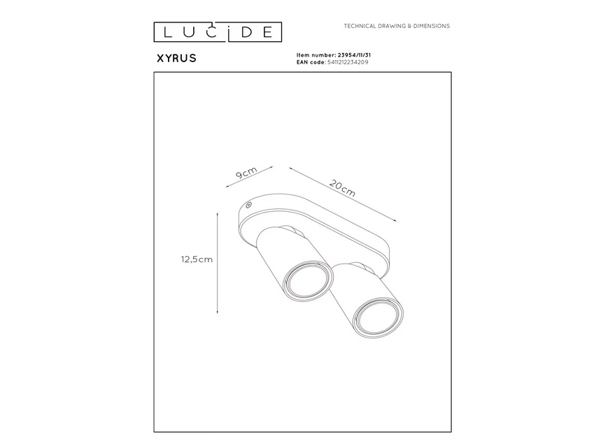 Xyrus plafondspot led dim to warm2200k/3000k wit afmeting