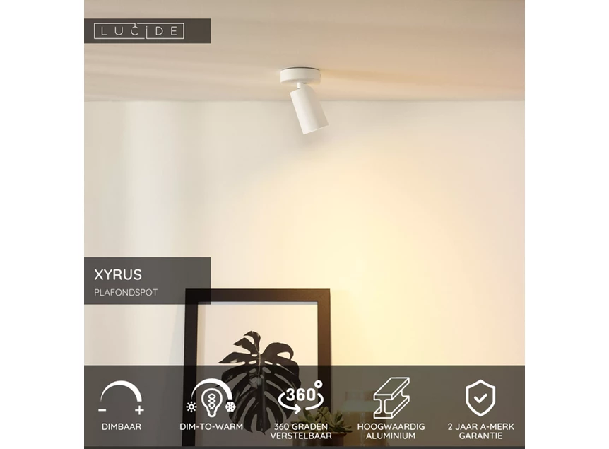 Xyrus plafondspot led dim to warm 2200k/3000k wit
