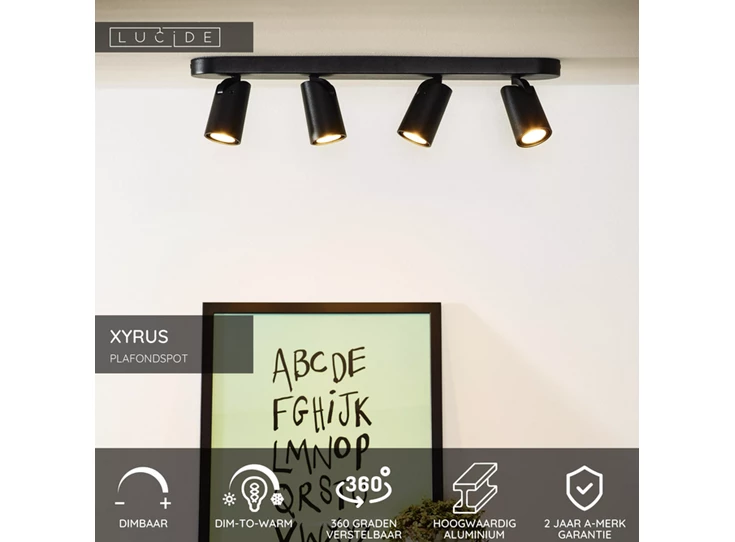 Xyrus plafondspot led dim to warm 2200k/3000k zwart info