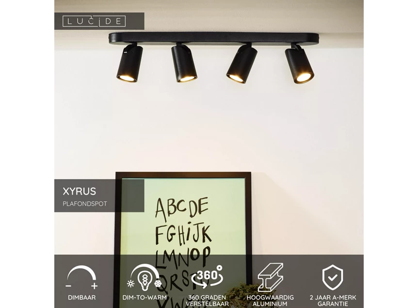 Xyrus plafondspot led dim to warm 2200k/3000k zwart info