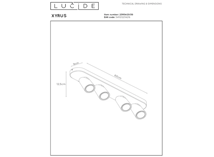 Xyrus plafondspot led dim to warm 2200k/3000k zwart afmeting