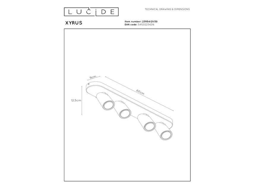 Xyrus plafondspot led dim to warm 2200k/3000k zwart afmeting