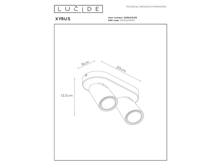 Xyrus plafondspot led dim to warm 2200k/3000k zwart afmeting