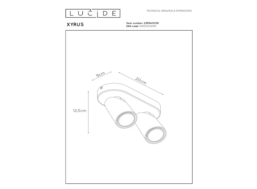 Xyrus plafondspot led dim to warm 2200k/3000k zwart afmeting
