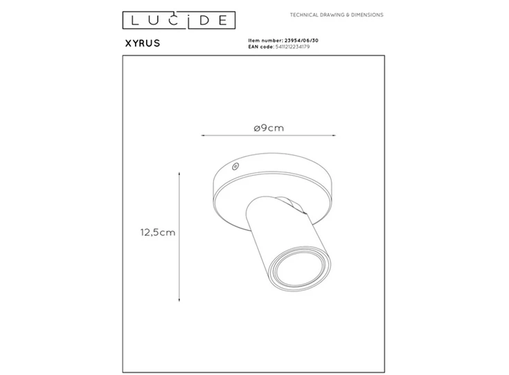 Xyrus plafondspot led dim to warm 2200k/3000k zwart afmeting