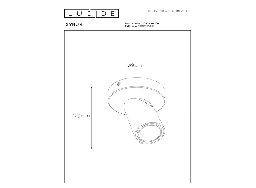 Xyrus plafondspot led dim to warm 2200k/3000k zwart afmeting