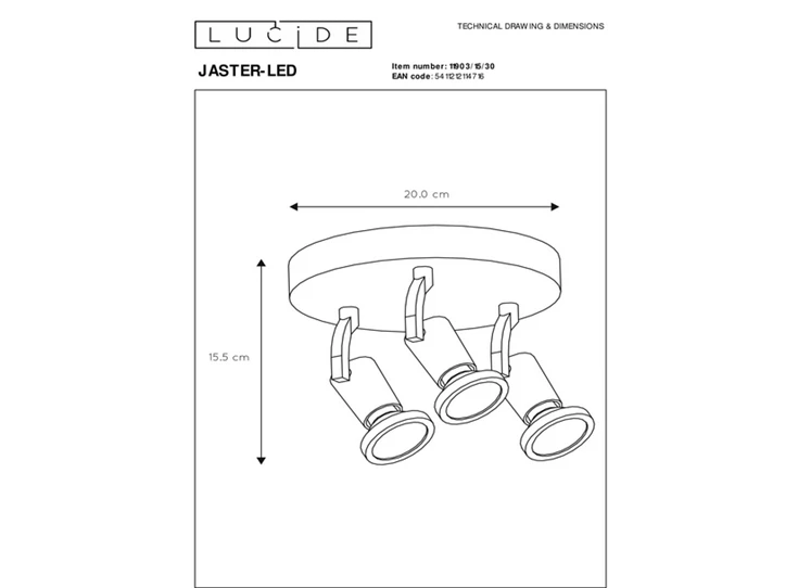 Jaster les plafondspot zwart afmeting