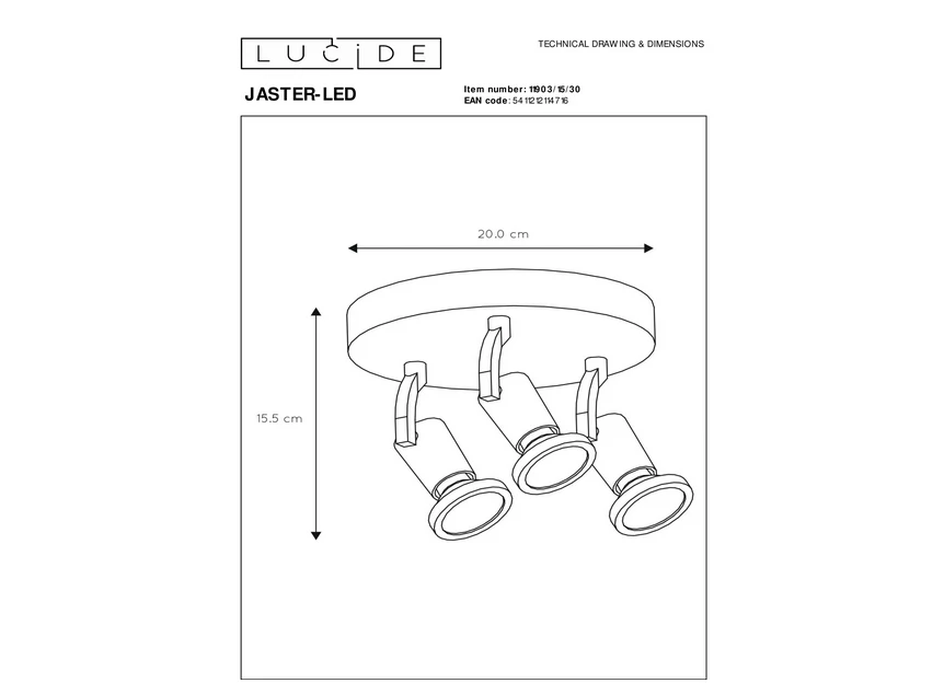 Jaster les plafondspot zwart afmeting