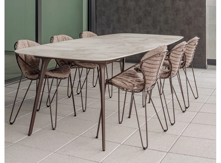 Outdoor tuintafel Eettafel Tendo faux elyps bootvorm keramiek Pietra Matera Joli