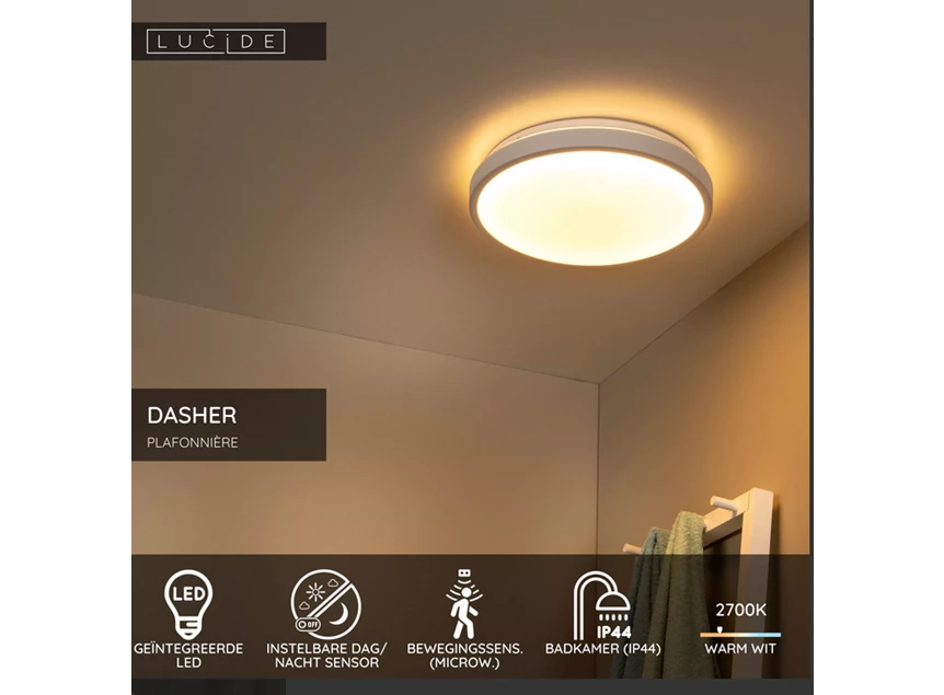 Dasher plafondlamp badkamer wit beweging sensor dag/nacht info