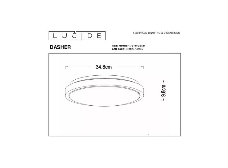 Dasher plafondlamp badkamer wit beweging sensor dag/nacht afmeting
