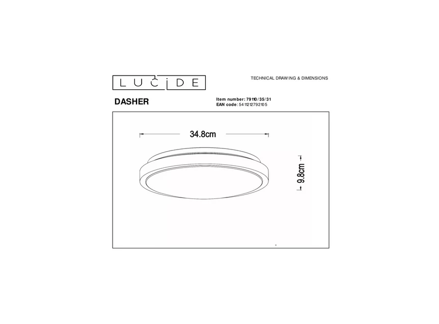 Dasher plafondlamp badkamer wit beweging sensor dag/nacht afmeting