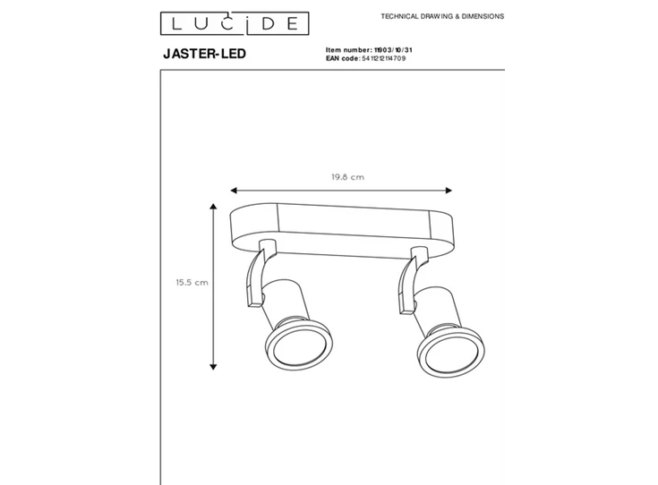 Jaster led plafondspot wit afmeting