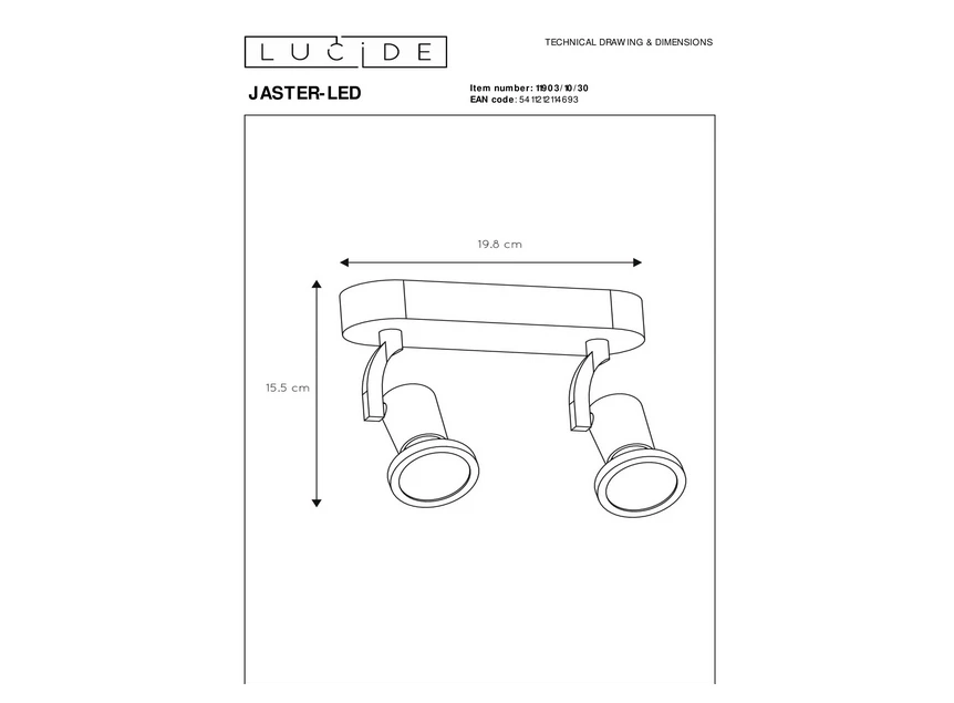 Jaster led plafondspot zwart afmeting