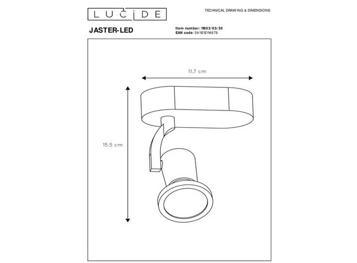 Jaster led plafondspot zwart afmeting