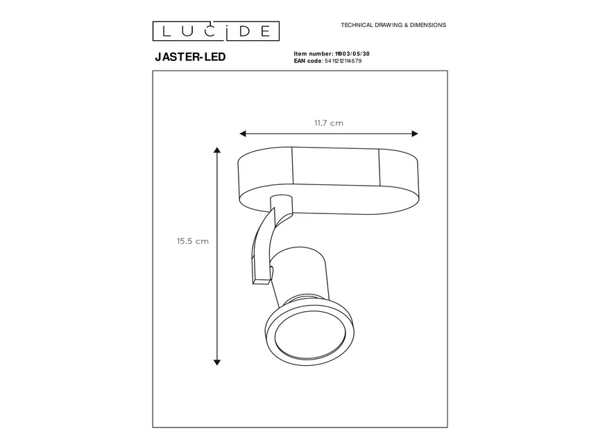 Jaster led plafondspot zwart afmeting