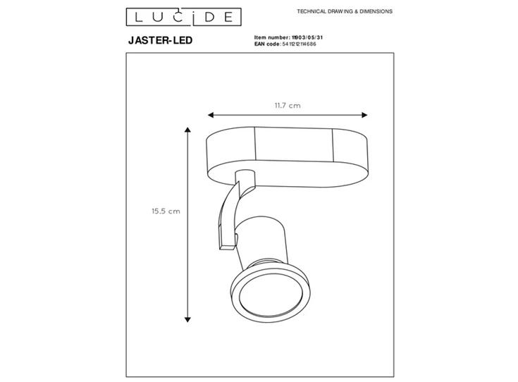 Jaster led plafondspot wit afmeting