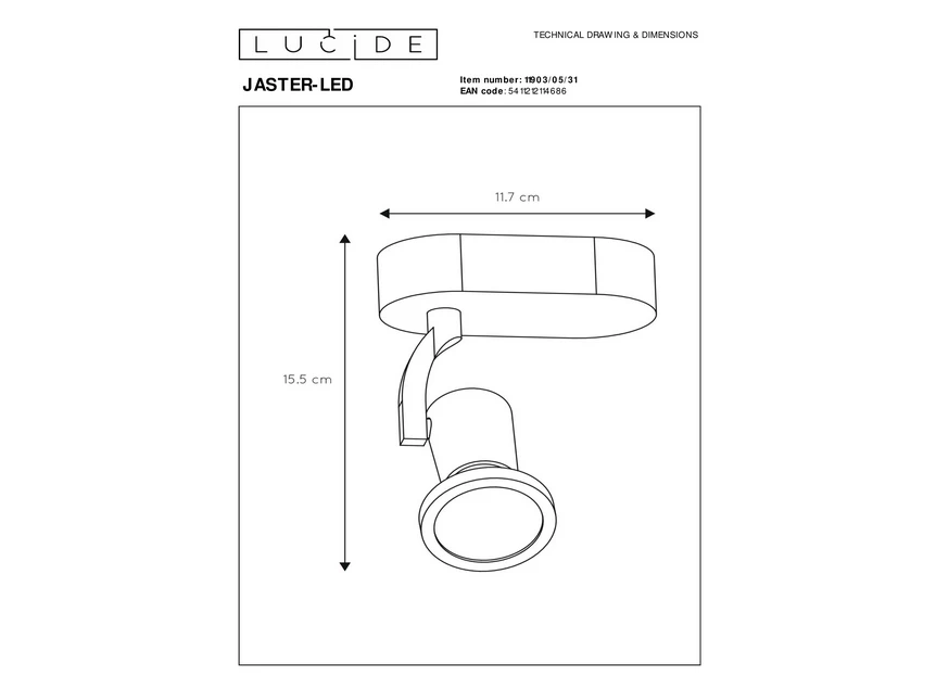Jaster led plafondspot wit afmeting