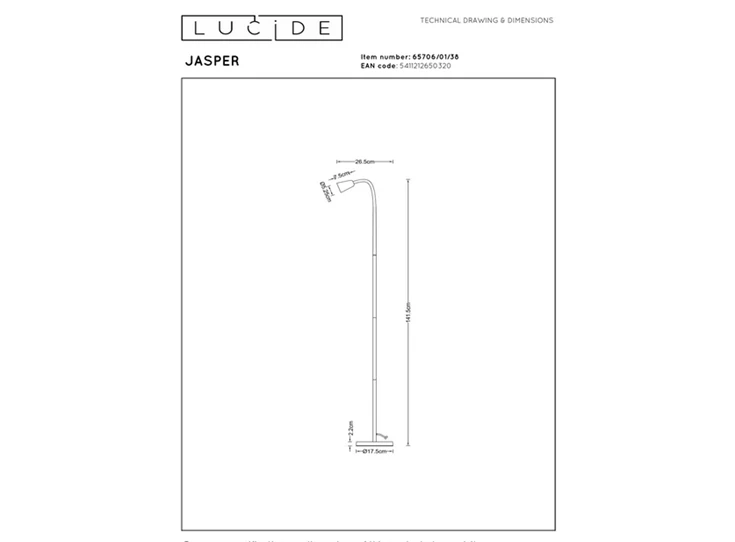 Jasper leeslamp beige Gu10 afmeting