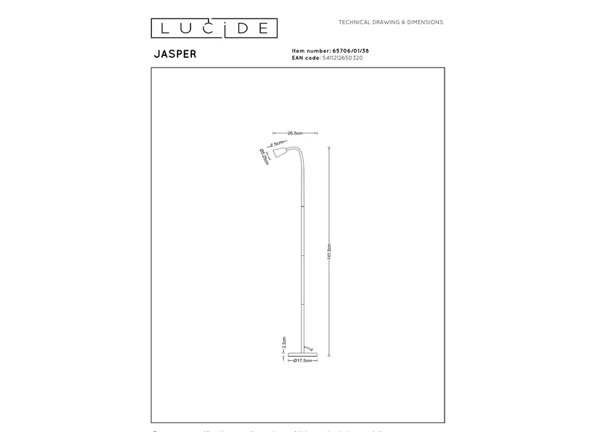 Jasper leeslamp beige Gu10 afmeting