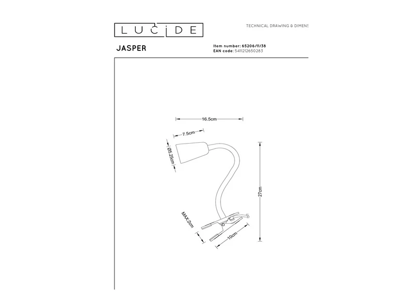 Jasper klemlamp beige GU10 afmeting