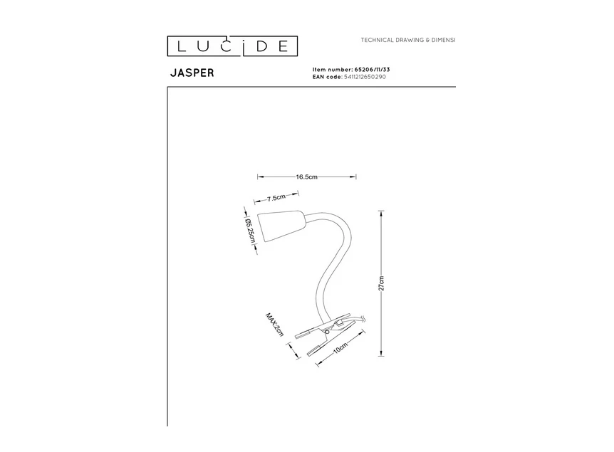 Jasper klemlamp groen GU10 afmeting