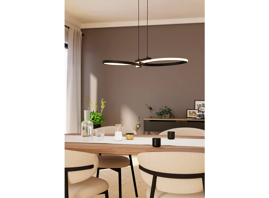 LED-hanglamp SERPINS zwart gebogen ontwerp sfeerfoto