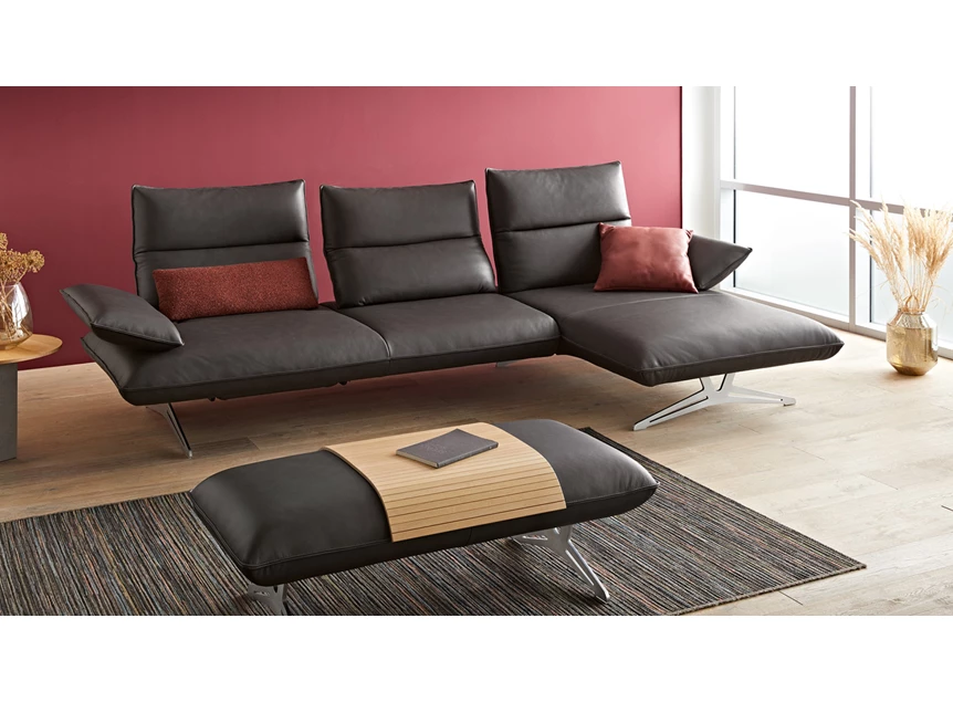 Salon Caio EL P2 longchair leder zwart Koinor