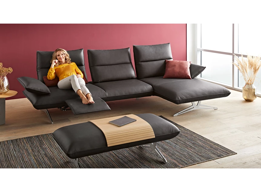 Relaxfunctie Salon Caio EL P2 longchair leder zwart Koinor