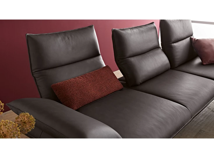 Verstelbare rugleuning Salon Caio EL P2 longchair leder zwart Koinor