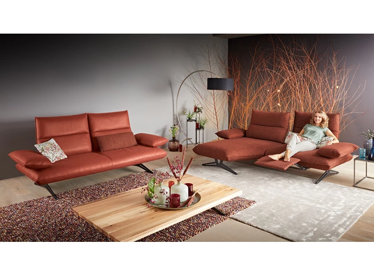 Set met longchair Salon canapé Caio leder terracotta Koinor