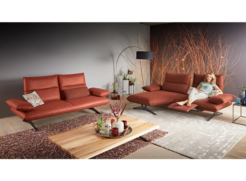 Set met longchair Salon canapé Caio leder terracotta Koinor