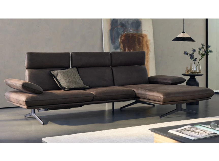 Salon MR 455 met longchair microvezelleder bruin Musterring