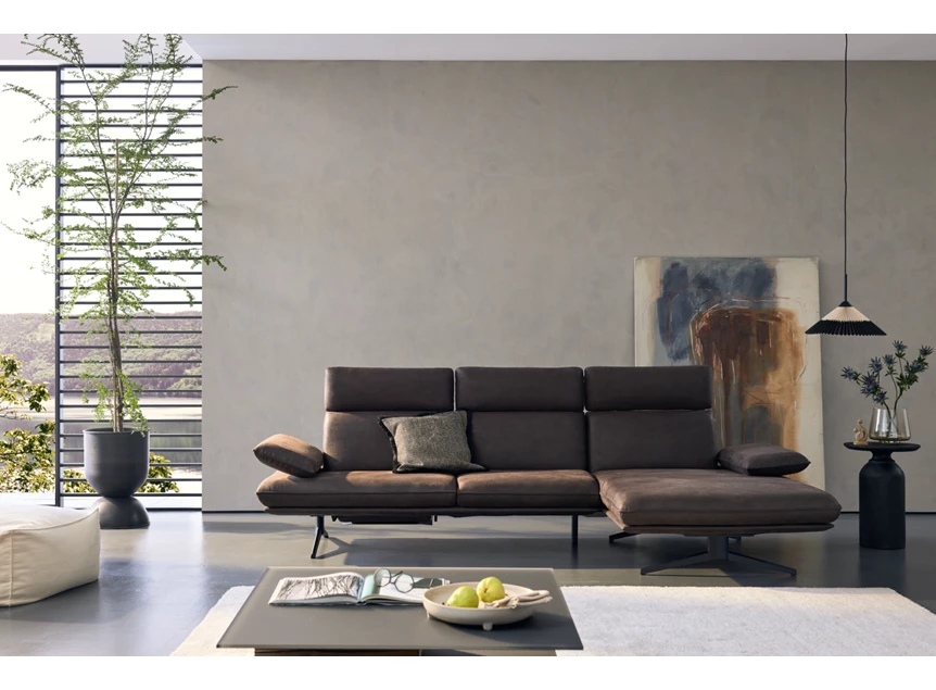 Front Salon MR 455 met longchair microvezelleder bruin Musterring