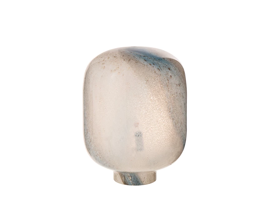 Tafellamp bola glas blauw/wit L