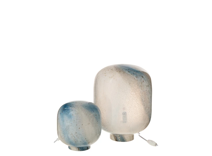 Tafellamp bola glas blauw/wit L groot en klein