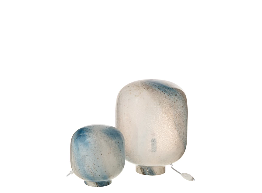 Tafellamp bola glas blauw/wit L groot en klein
