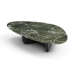 Salontafel Lotus 1390 lang kiezelvorm natuursteen houten poot Draenert