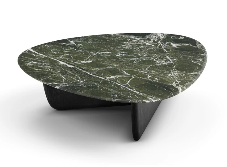Salontafel Lotus 1390 kiezelvorm natuursteen houten poot Draenert